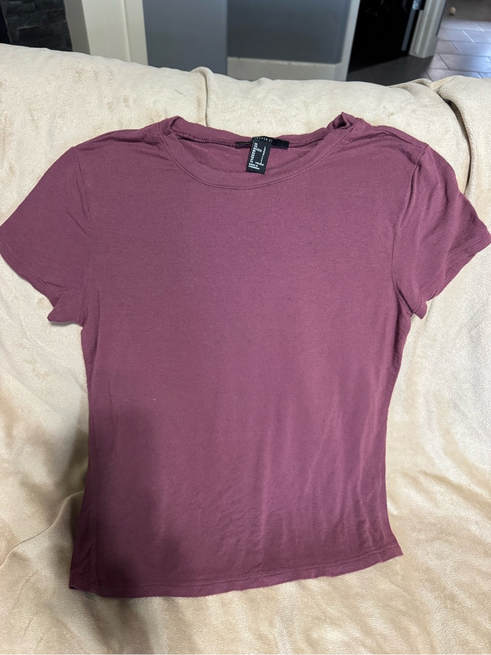 Forever 21 Short Sleeve Crewneck Tee - Burgundy Plum